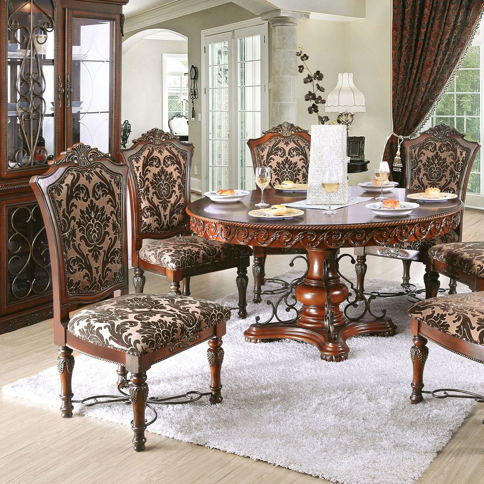 Traditional brown cherry round formal dining table by Furniture of America additional picture 2