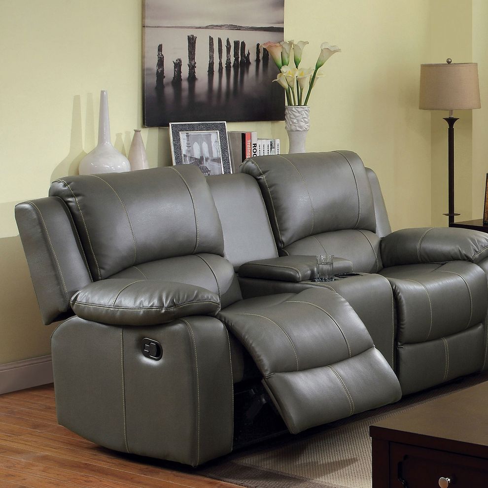 Gray Transitional Motion Sofa w/ Drop-Down Table by Furniture of America additional picture 6