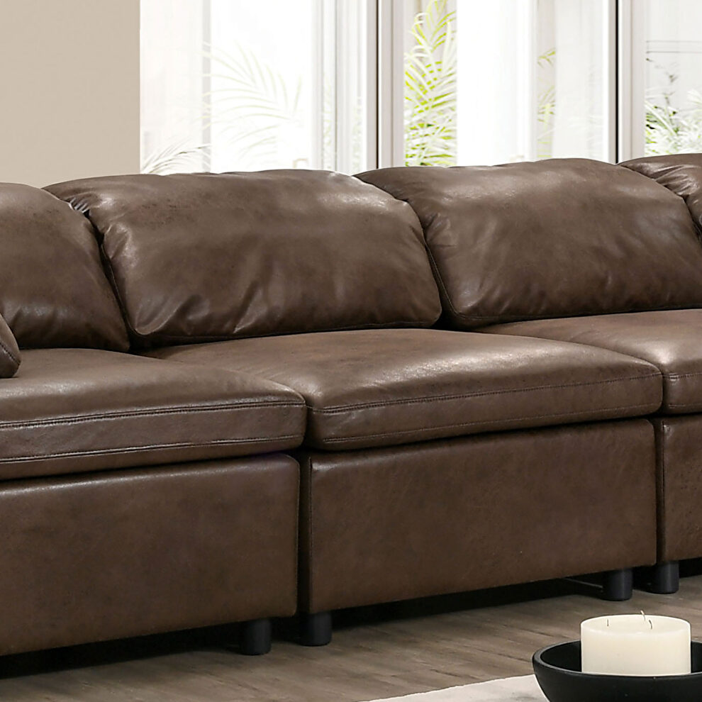 Modular design and neutral color faux leather sofa by Furniture of America additional picture 3