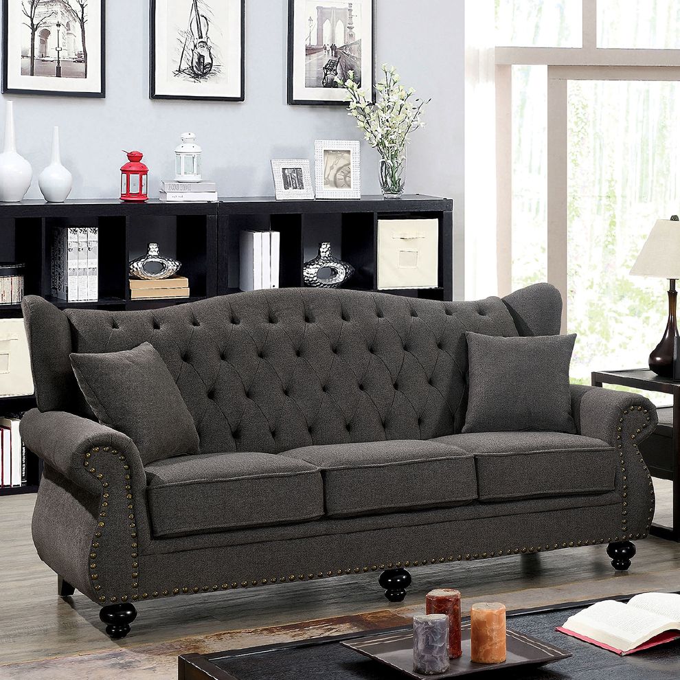 Dark Gray Ewloe Transitional Sofa by Furniture of America additional picture 4