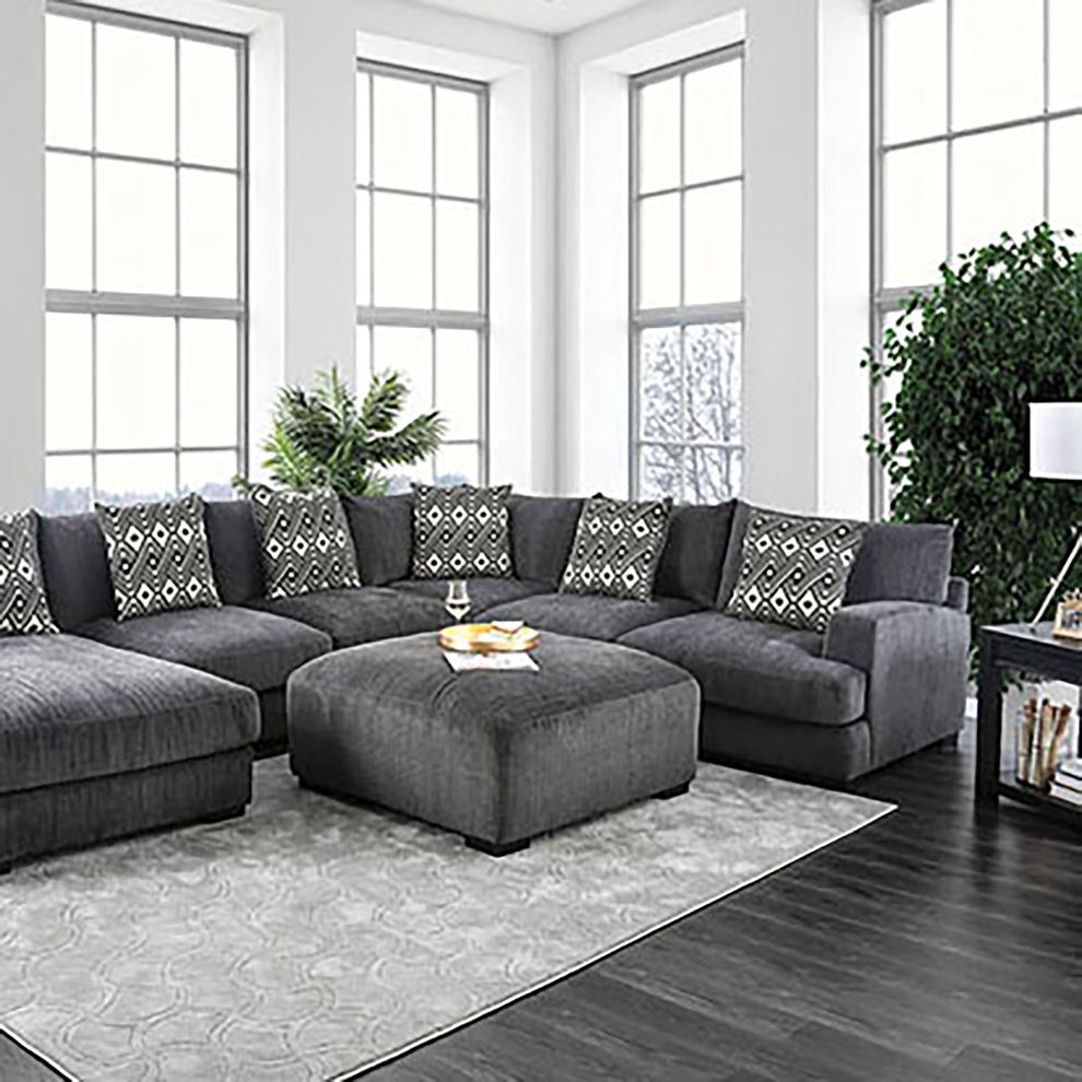 Oversized gray fabric large living room sectional by Furniture of America additional picture 3