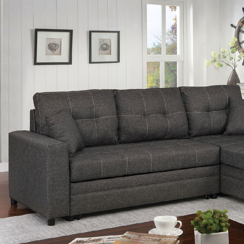 Gray contemporary sectional w/ sleeper by Furniture of America additional picture 2