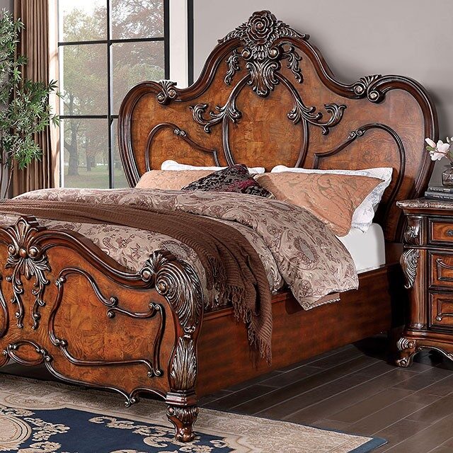 Dark oak solid wood traditional style platfrom bed by Furniture of America additional picture 2