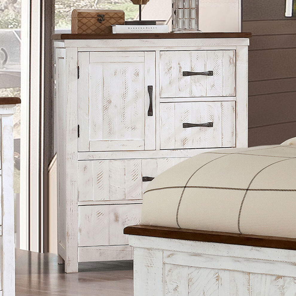 Distressed white/ walnut plank design transitional bed by Furniture of America additional picture 6