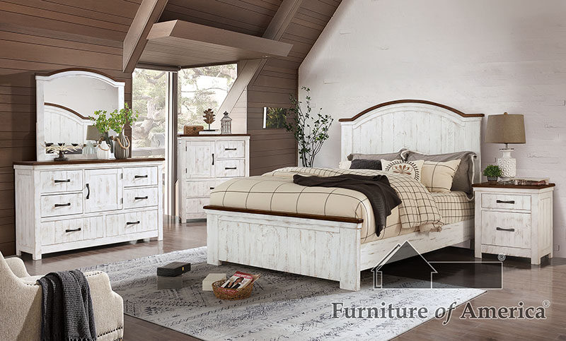Distressed white/ walnut plank design transitional king bed by Furniture of America additional picture 7
