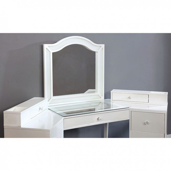 Luminous white glam mirror style vanity and stool set by Furniture of America additional picture 3