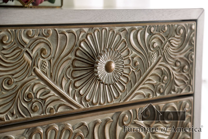 Beige fabric headboard polyresin floral design bed by Furniture of America additional picture 12