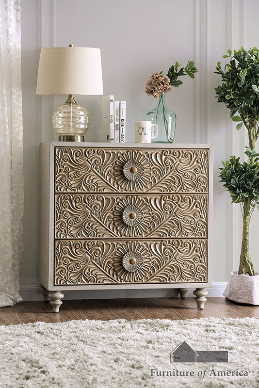 Beige polyresin floral design small chest by Furniture of America additional picture 2