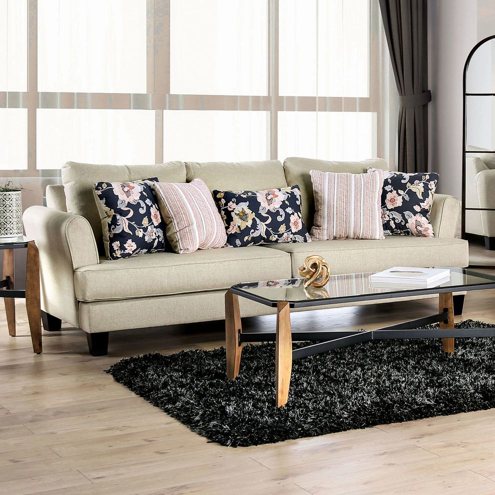 Burlap Weave Beige Contemporary Sofa by Furniture of America additional picture 2