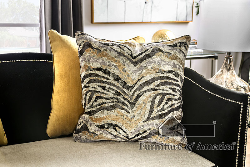Black velvet upholstery and white knit cushions sofa by Furniture of America additional picture 5