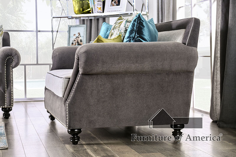 Gray velvet upholstery and white knit cushions sofa by Furniture of America additional picture 11
