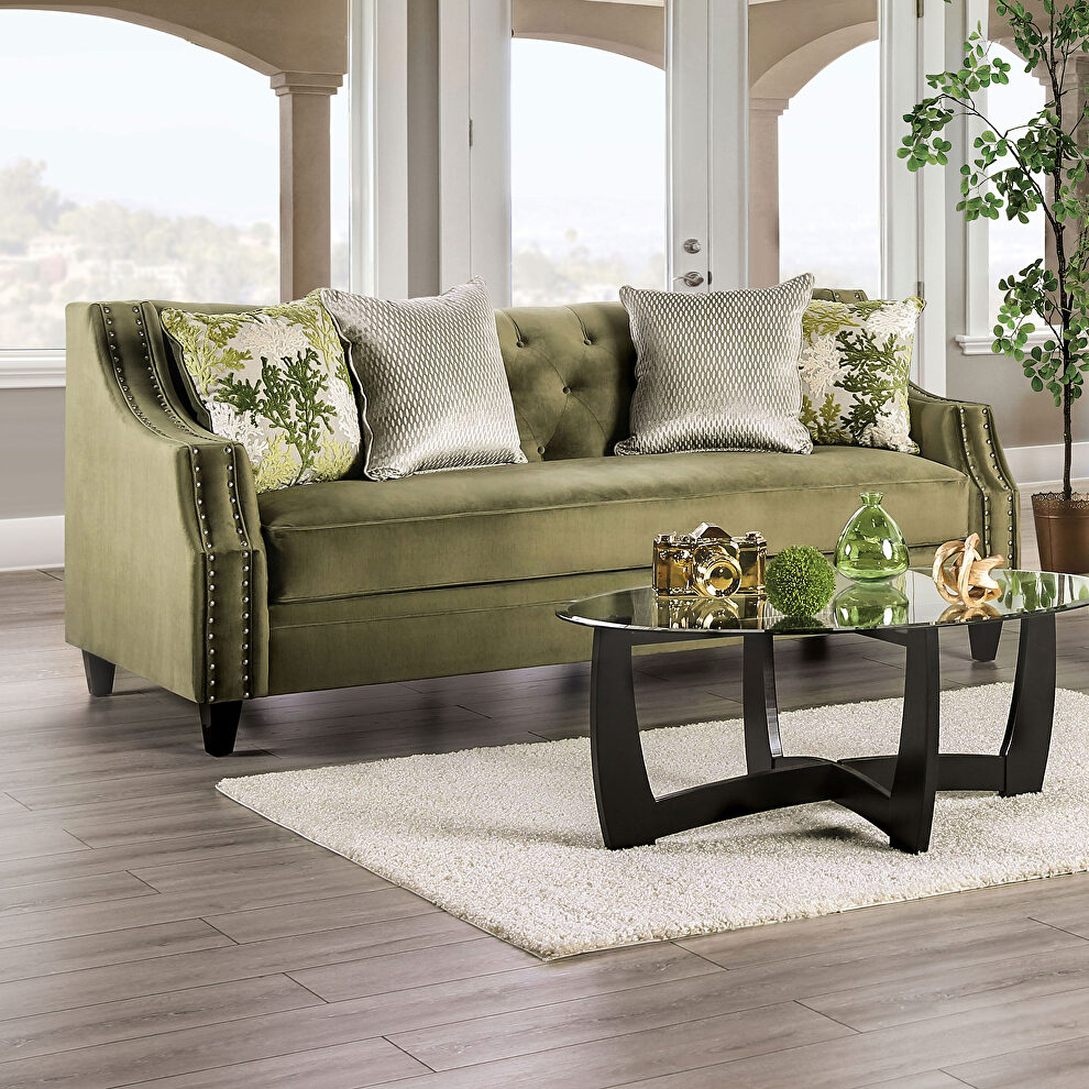 Line-textured american-made green sofa by Furniture of America additional picture 2