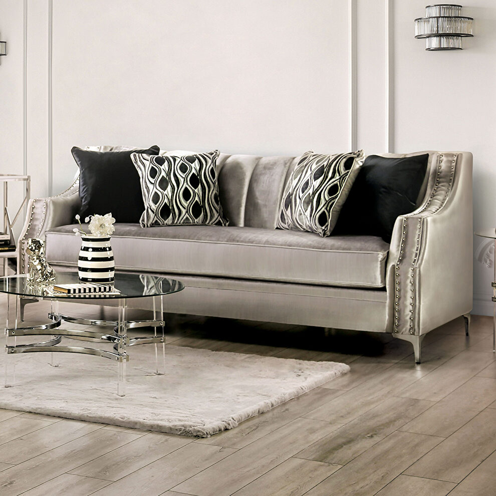 Transitional style silver/ black chenille fabric sofa by Furniture of America additional picture 2