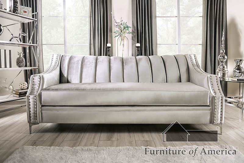 Transitional style silver/ black chenille fabric sofa by Furniture of America additional picture 4