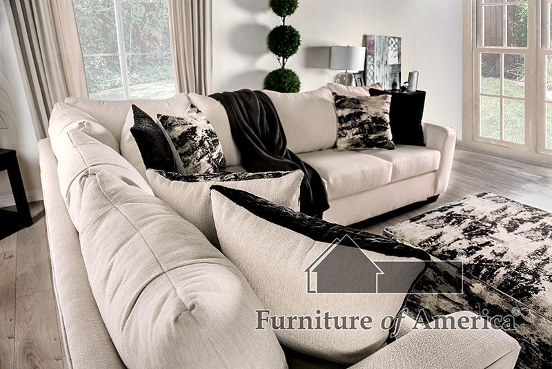 Ivory upholstery and black throw pillows sectional sofa by Furniture of America additional picture 2