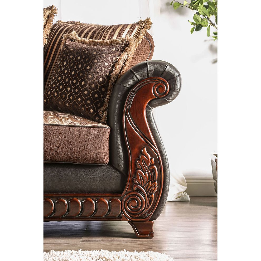 Dark Brown/Tan Traditional Sofa made in US by Furniture of America additional picture 5