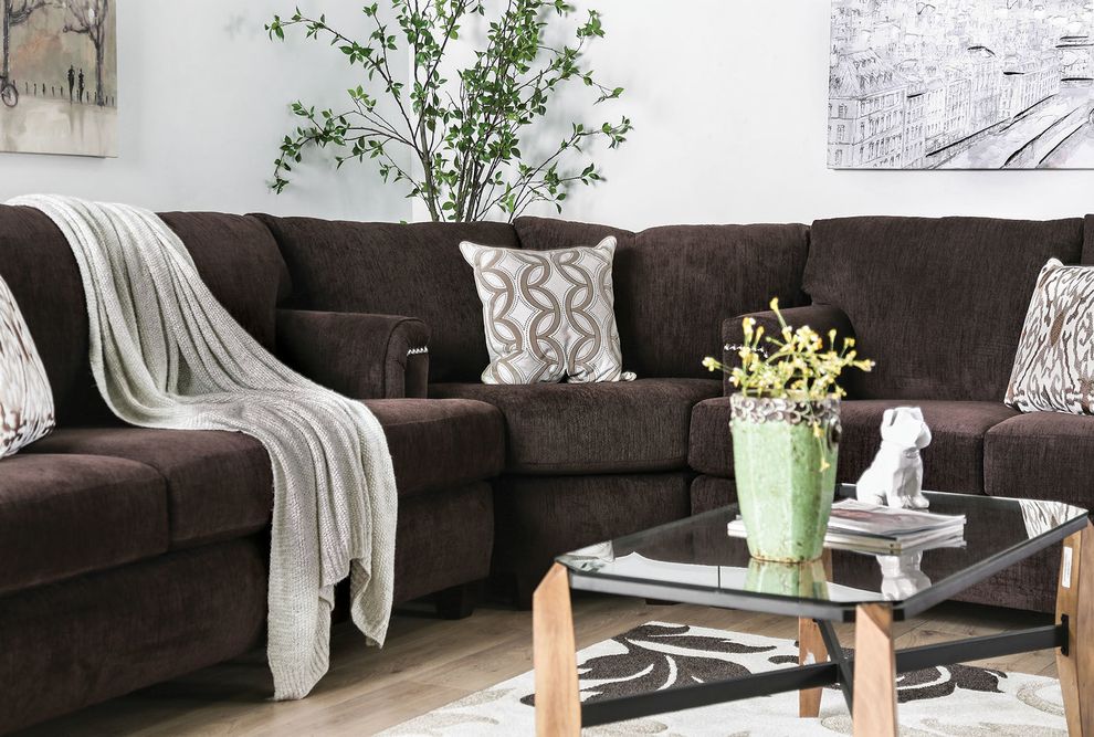 Dark brown chocolate fabric sectional sofa by Furniture of America additional picture 7