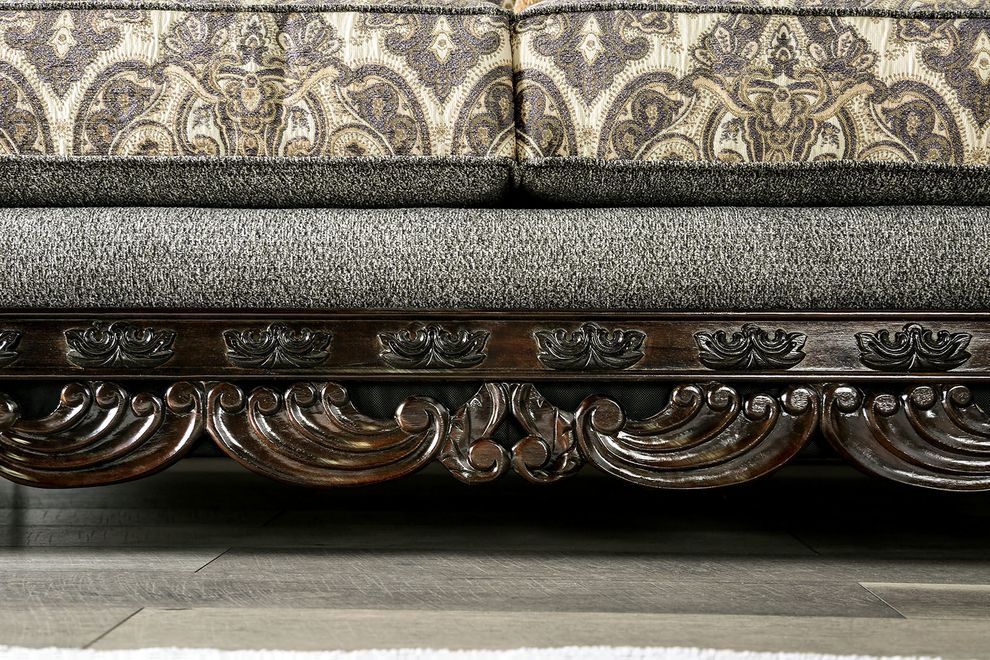 Traditional style gray fabric sofa / wood trim by Furniture of America additional picture 2