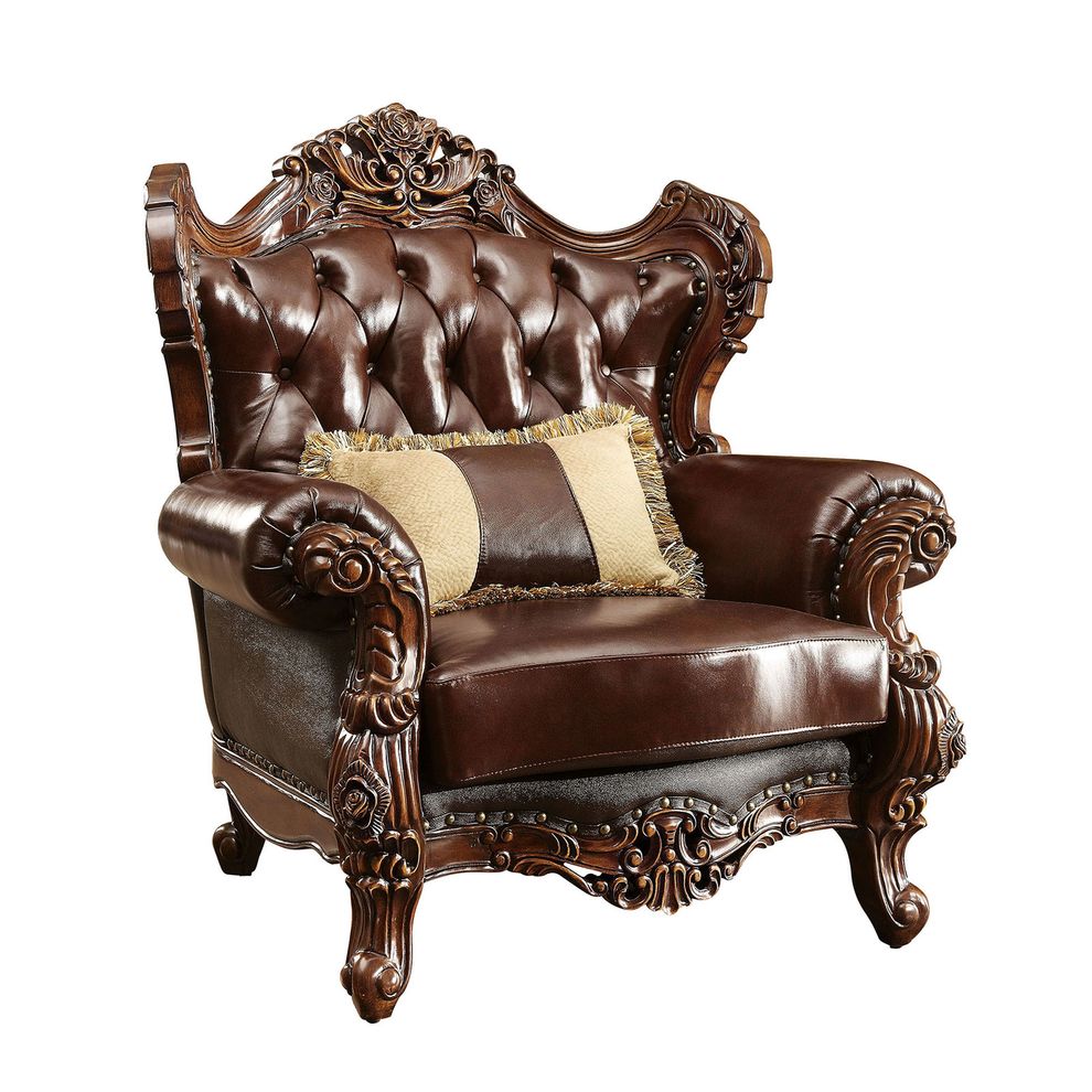 Classical design top grain brown leather chair by Furniture of America additional picture 5
