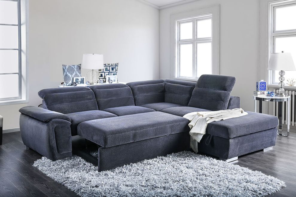 Gray chenille fabric bed/storage sectional by Furniture of America additional picture 3