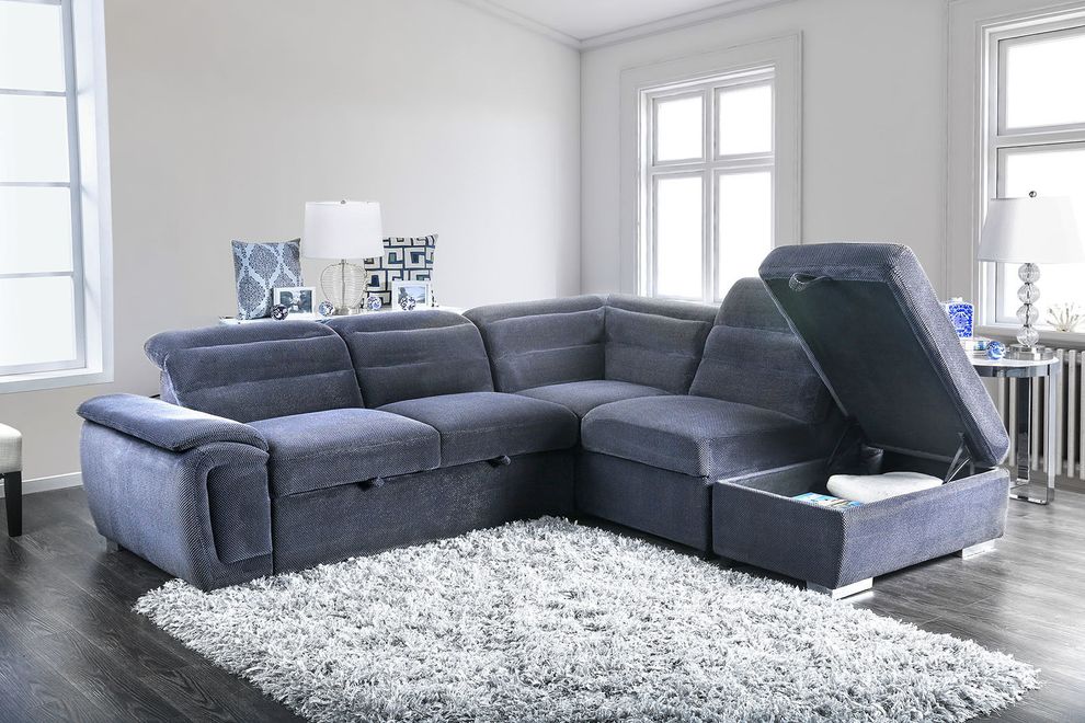 Gray chenille fabric bed/storage sectional by Furniture of America additional picture 4