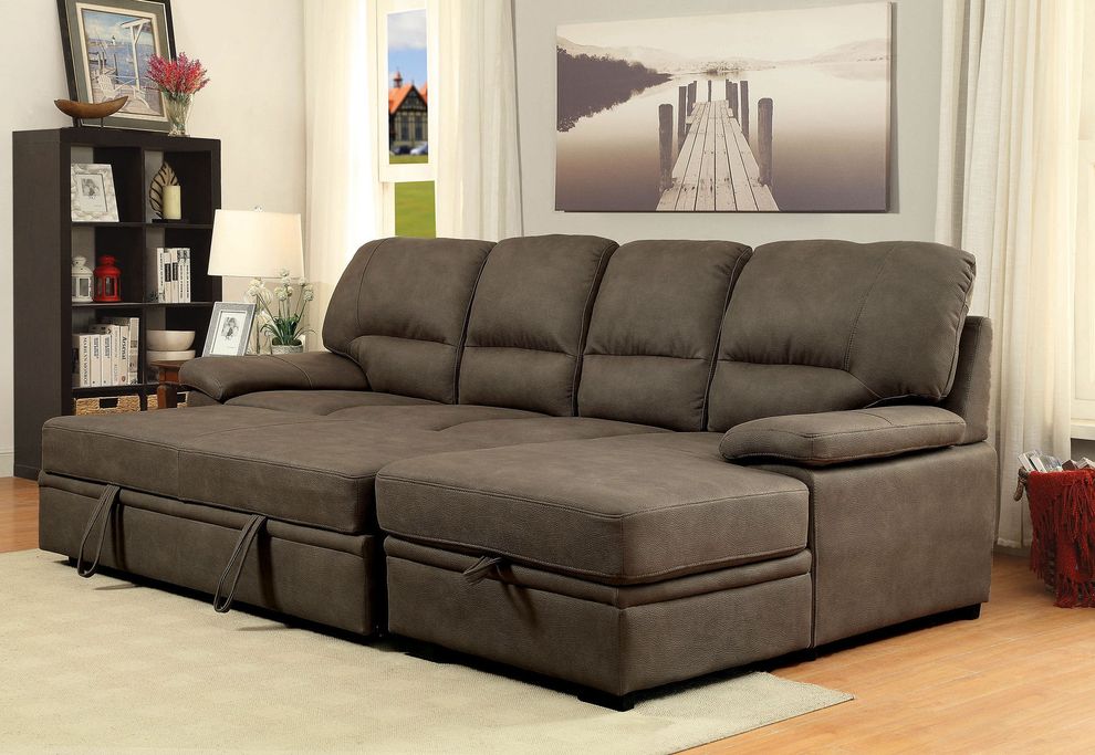 Brown fabric sectional w/ bed option by Furniture of America additional picture 4