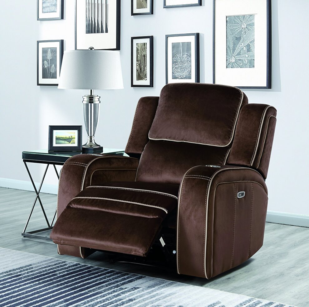 Power recliner sofa in brown fabric by Global additional picture 5