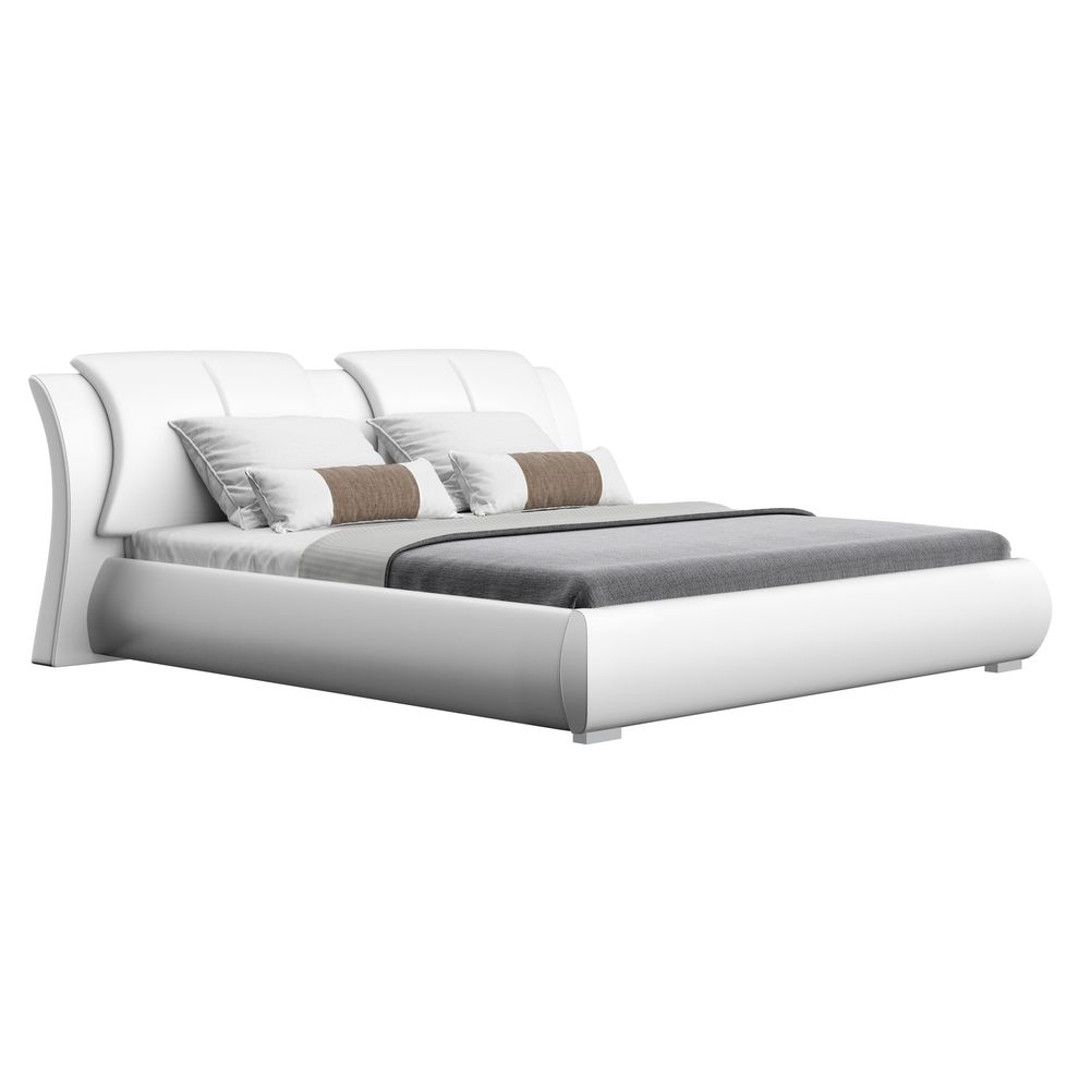 Casual style white bed w/ unique pillow headboard by Global additional picture 3