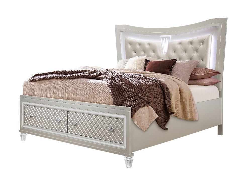 Glam style champagne finish contemporary bed by Global additional picture 4