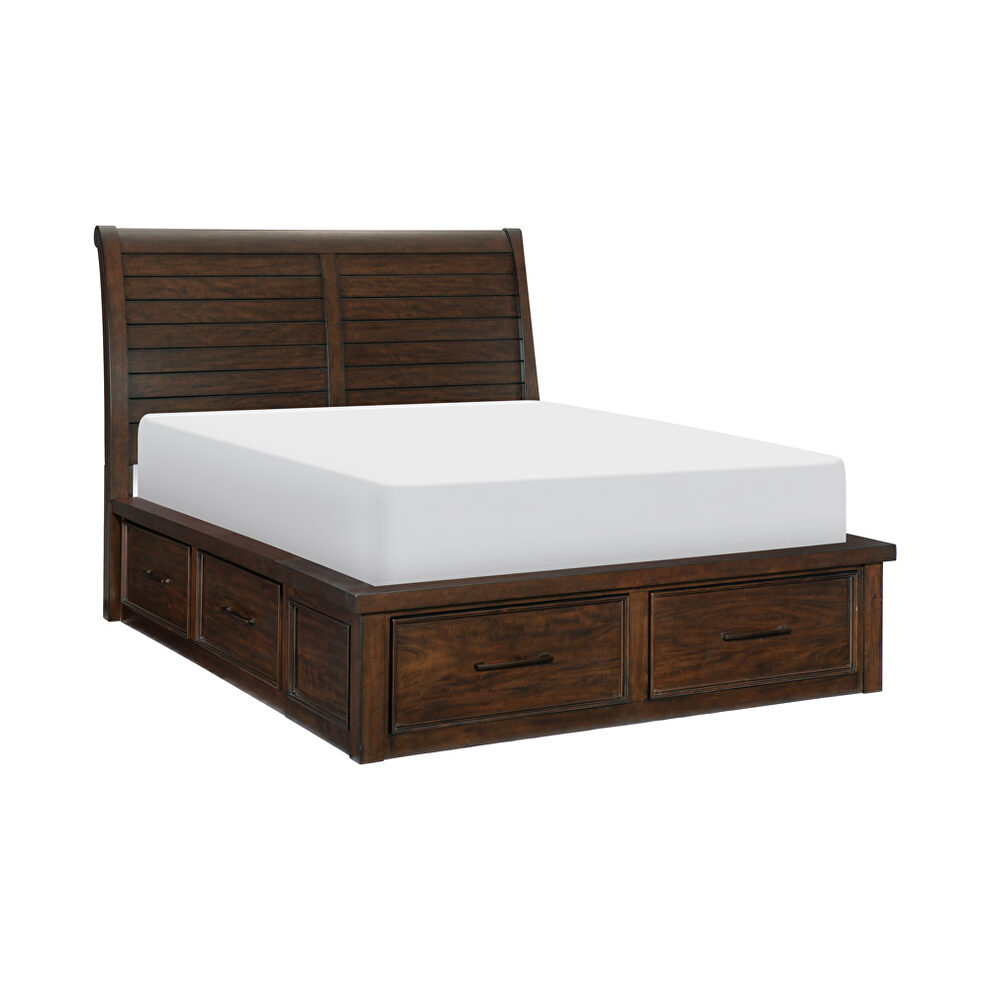 Brown finish queen platform bed with footboard storage by Homelegance additional picture 2