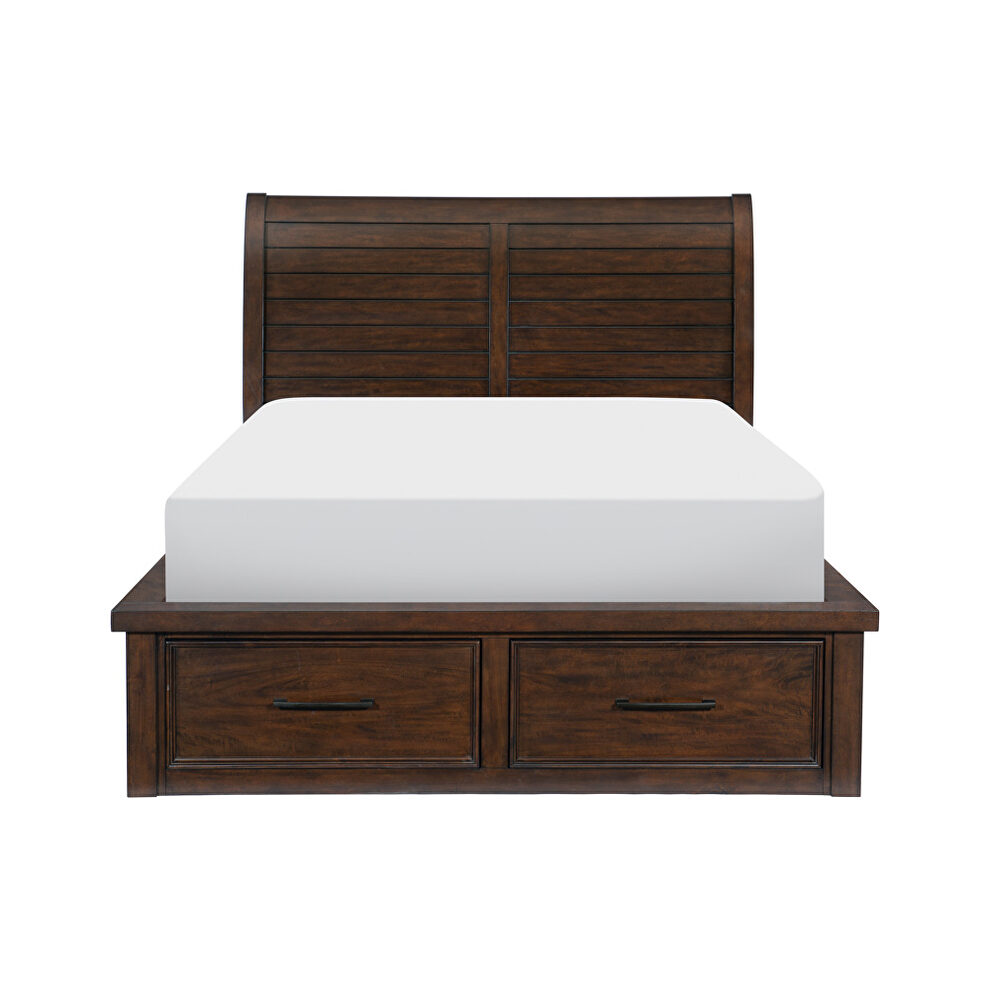 Brown finish queen platform bed with footboard storage by Homelegance additional picture 3
