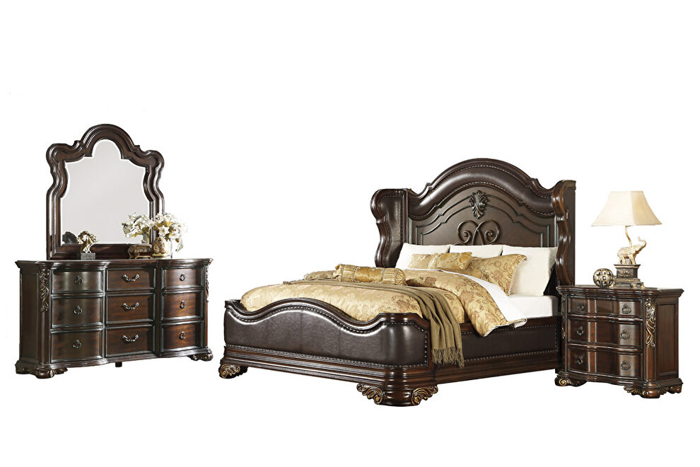 Brown faux leather and rich cherry finish queen bed by Homelegance additional picture 13