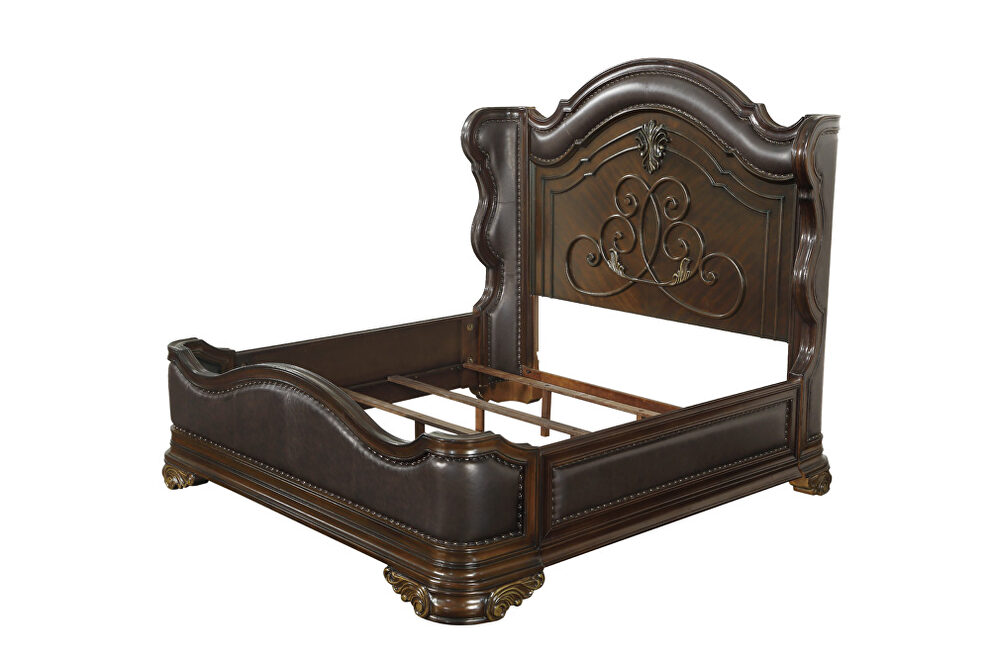 Brown faux leather and rich cherry finish queen bed by Homelegance additional picture 10