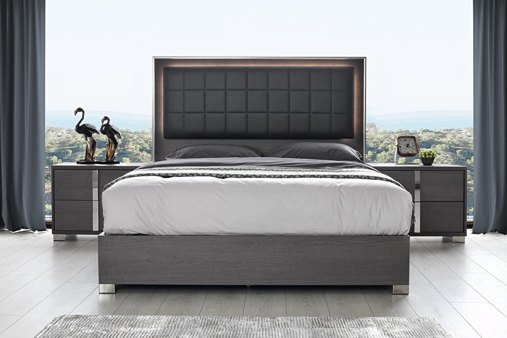 Contemporary sleek stylish gray / chrome bed w/ led by J&M additional picture 2