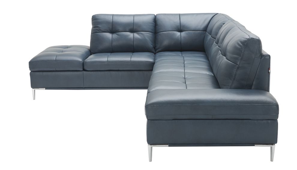 Modern stitched leather sectional with storage in blue by J&M additional picture 5