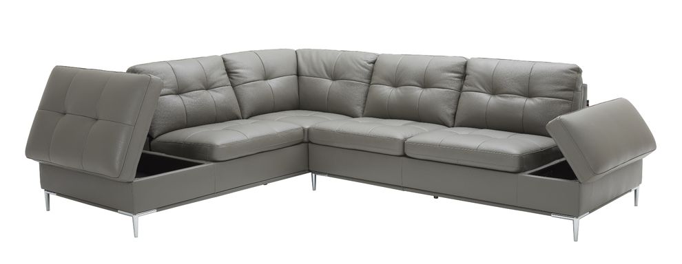 Modern stitched leather sectional with storage in gray by J&M additional picture 5