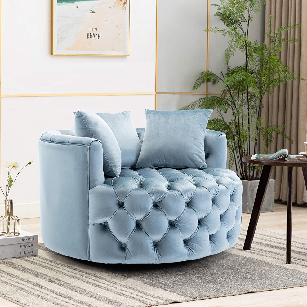 Light blue modern akili swivel accent chair barrel chair for hotel living room by La Spezia additional picture 6