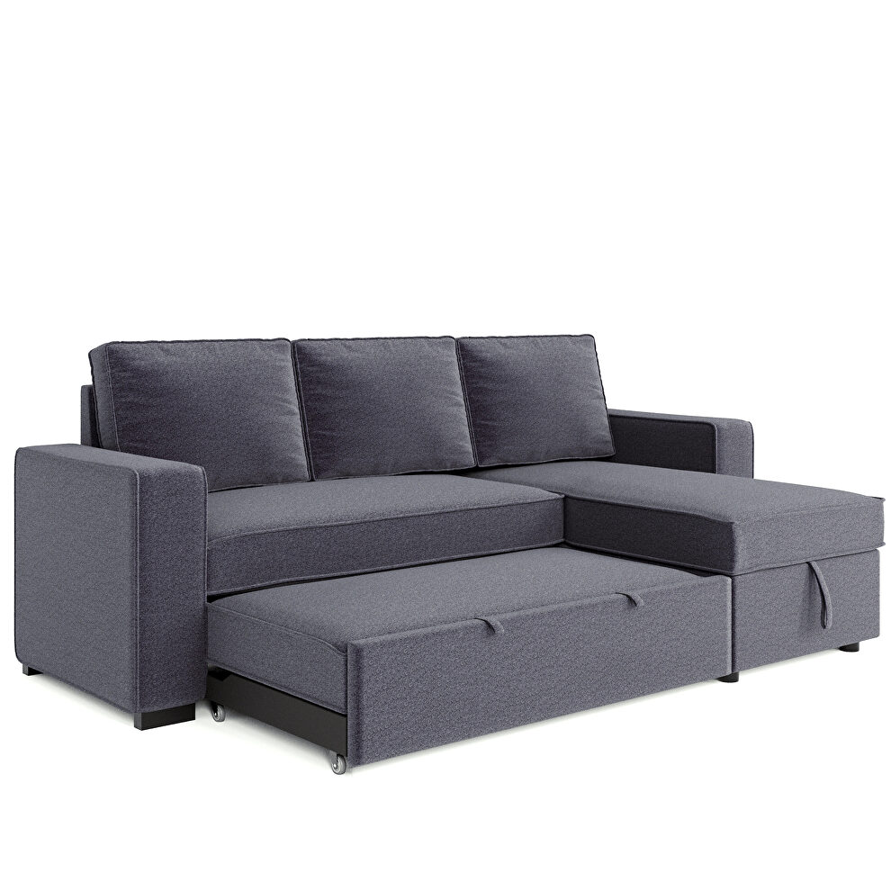 Gray reversible pull out sleeper sectional storage sofa bed by La Spezia additional picture 11