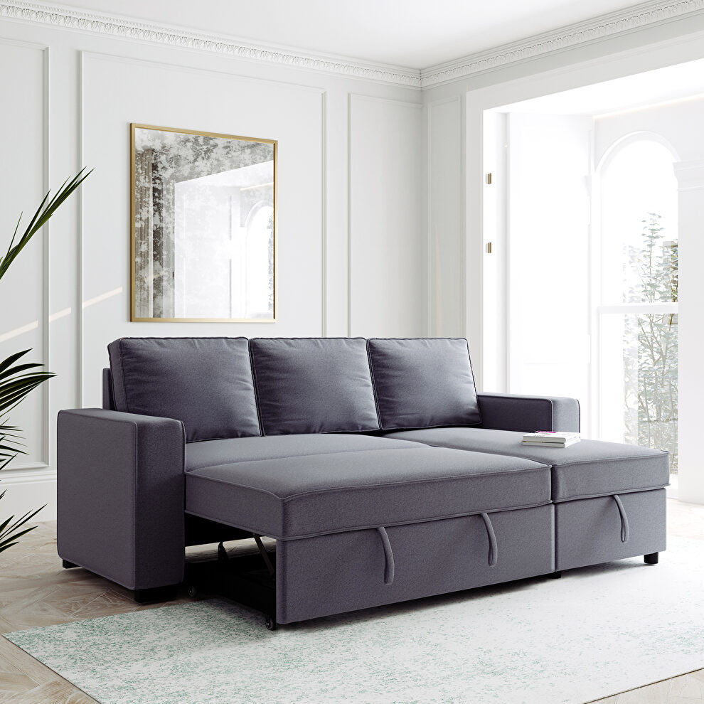 Gray reversible pull out sleeper sectional storage sofa bed by La Spezia additional picture 3