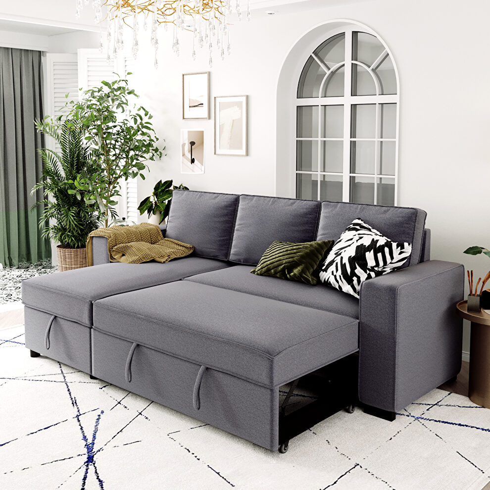 Gray reversible pull out sleeper sectional storage sofa bed by La Spezia additional picture 7
