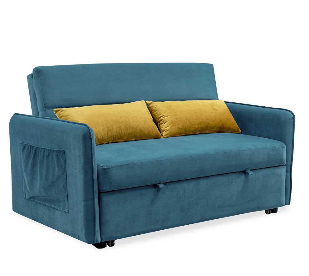 Blue compact soft velvet sofa bed pull-out sleeper 2 seater functional bed by La Spezia additional picture 11