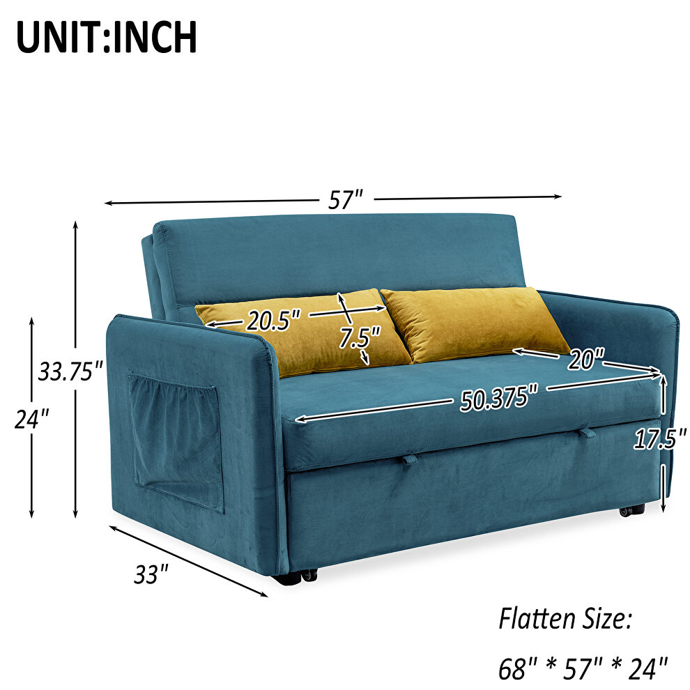 Blue compact soft velvet sofa bed pull-out sleeper 2 seater functional bed by La Spezia additional picture 6