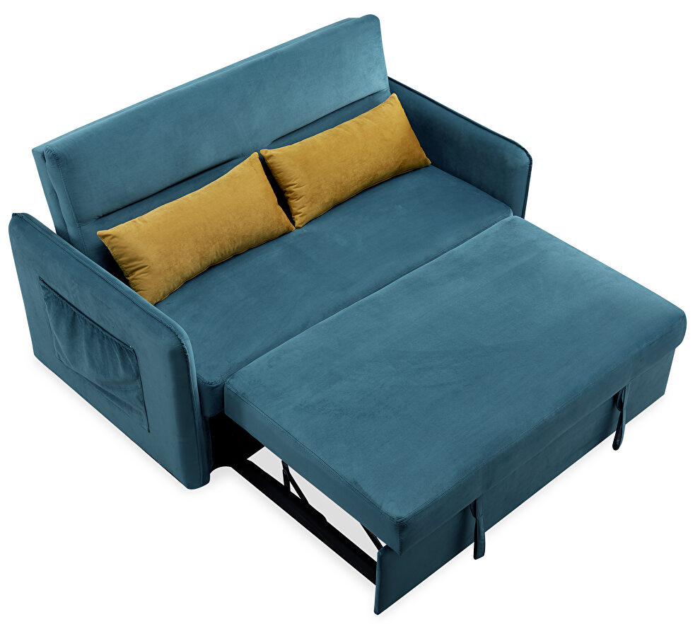 Blue compact soft velvet sofa bed pull-out sleeper 2 seater functional bed by La Spezia additional picture 10
