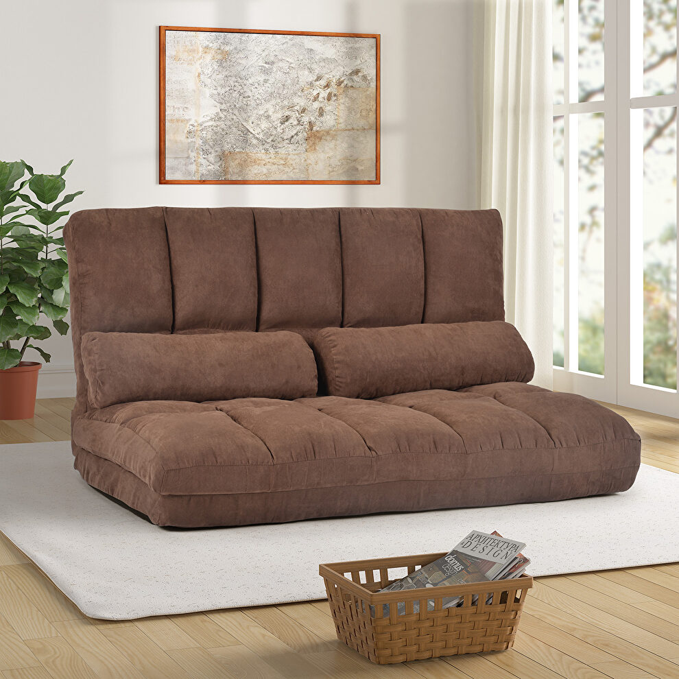 Brown double chaise lounge sofa floor couch and sofa with two pillows by La Spezia additional picture 2
