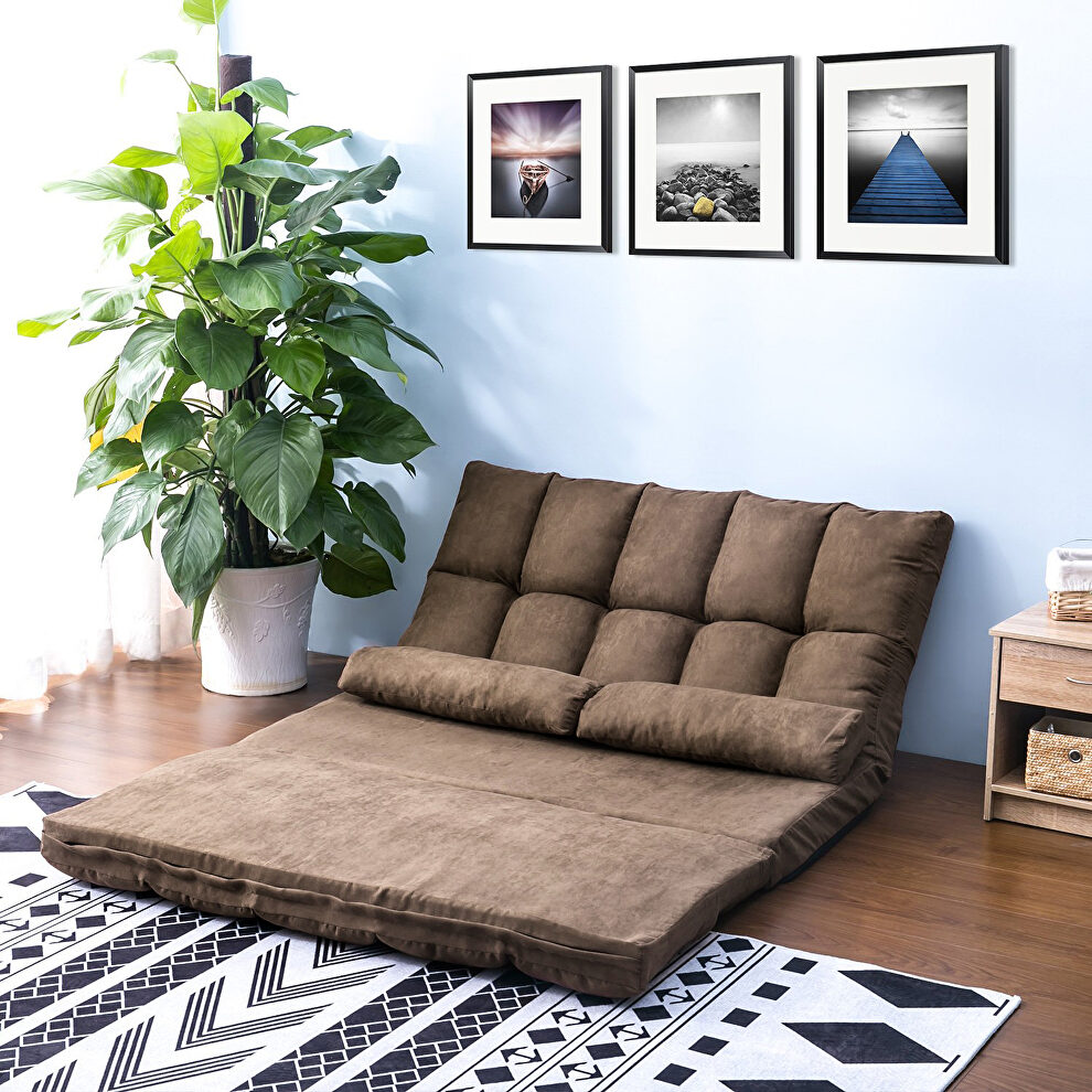 Brown double chaise lounge sofa floor couch and sofa with two pillows by La Spezia additional picture 8