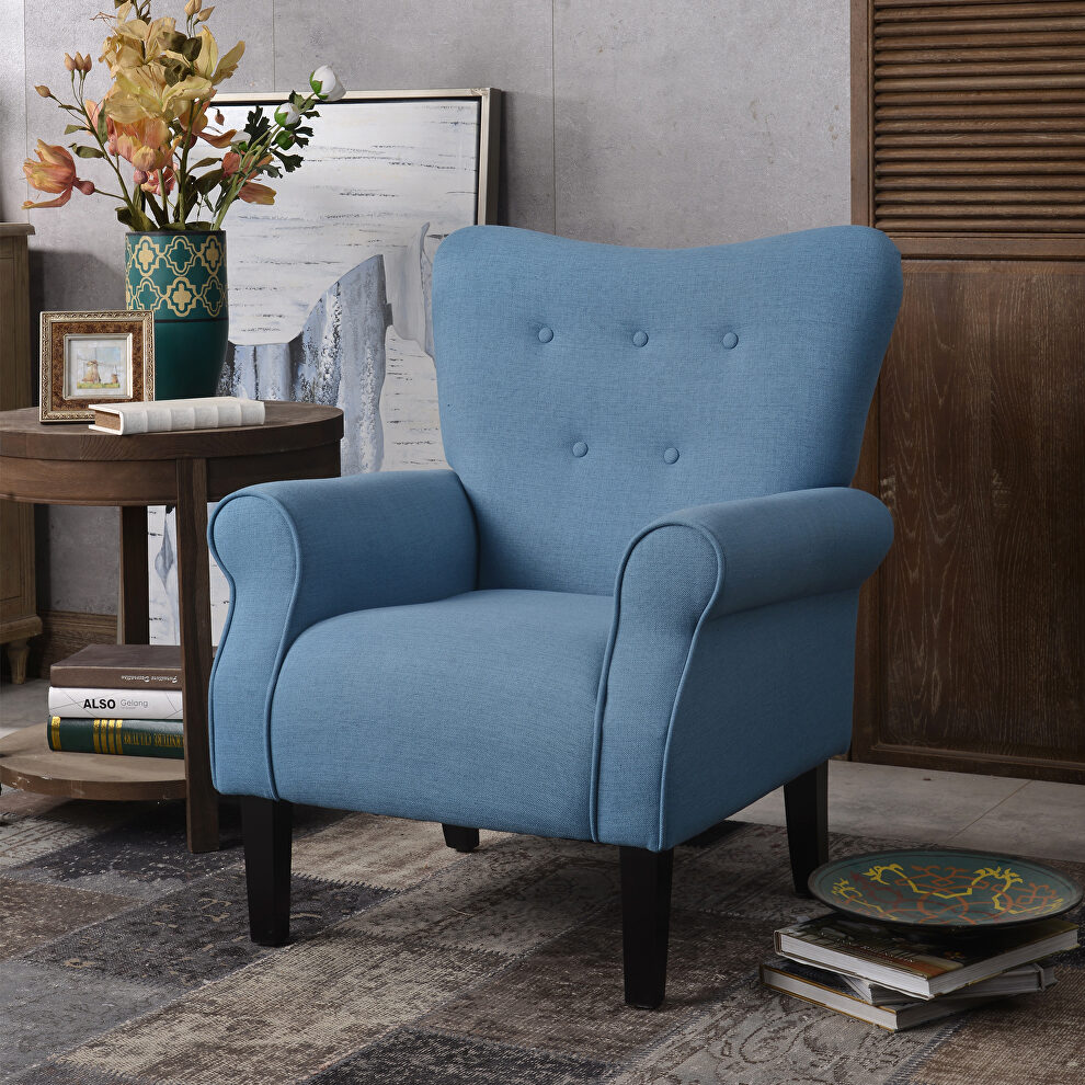 Blue linen modern wing back accent chair by La Spezia additional picture 4