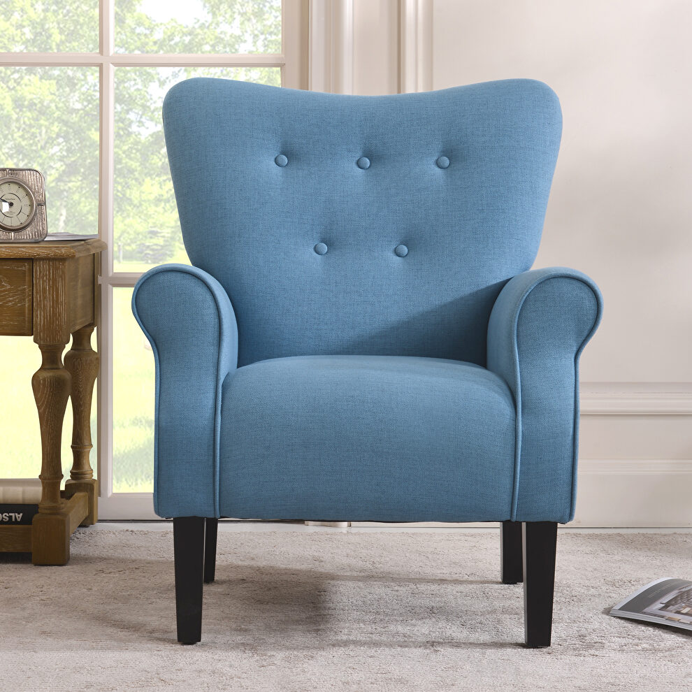 Blue linen modern wing back accent chair by La Spezia additional picture 8