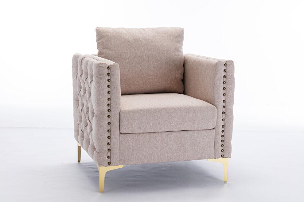 Modern button tufted tan linen accent armchair by La Spezia additional picture 11