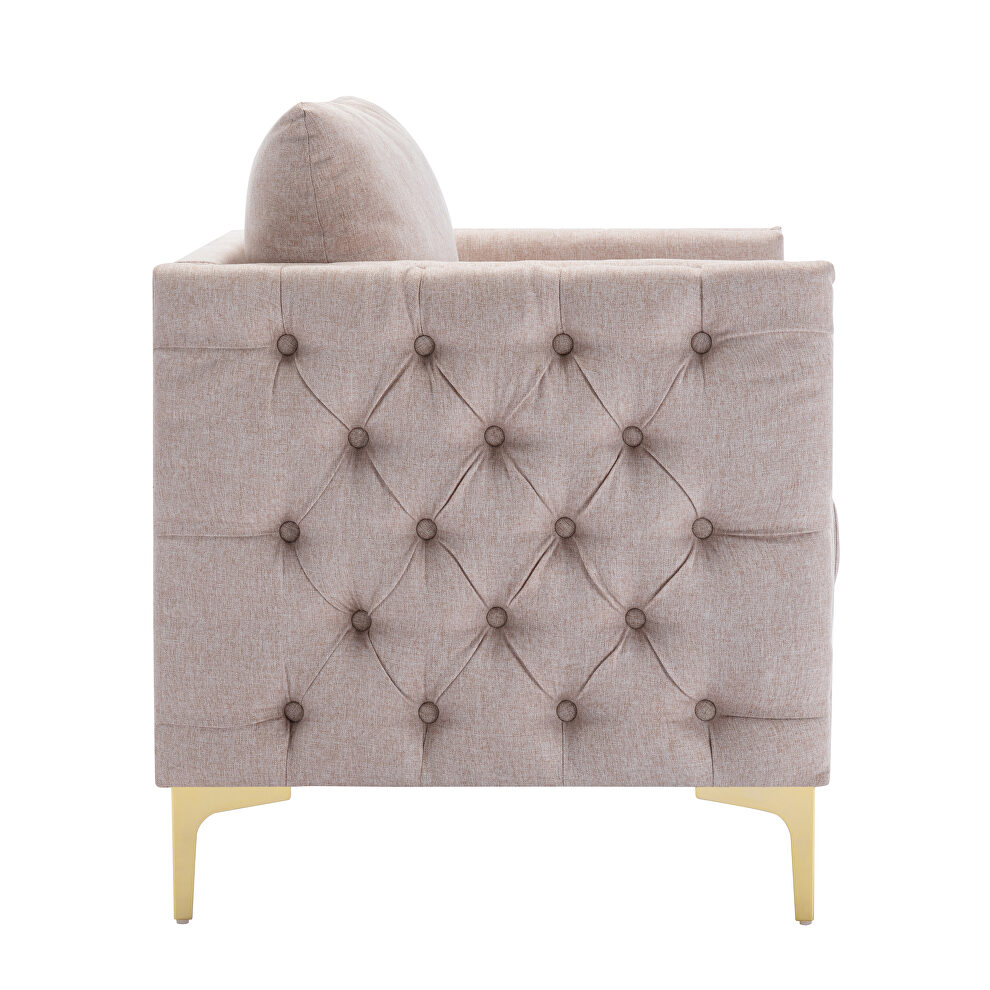 Modern button tufted tan linen accent armchair by La Spezia additional picture 4