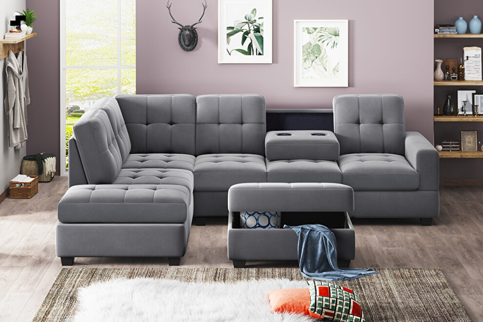 Antique gray suede sectional sofa with reversible chaise lounge by La Spezia additional picture 2